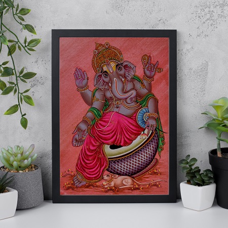 Blessing Lord Ganesha Divine Painting – Traditional Framed Spiritual Wall Art (alt view)